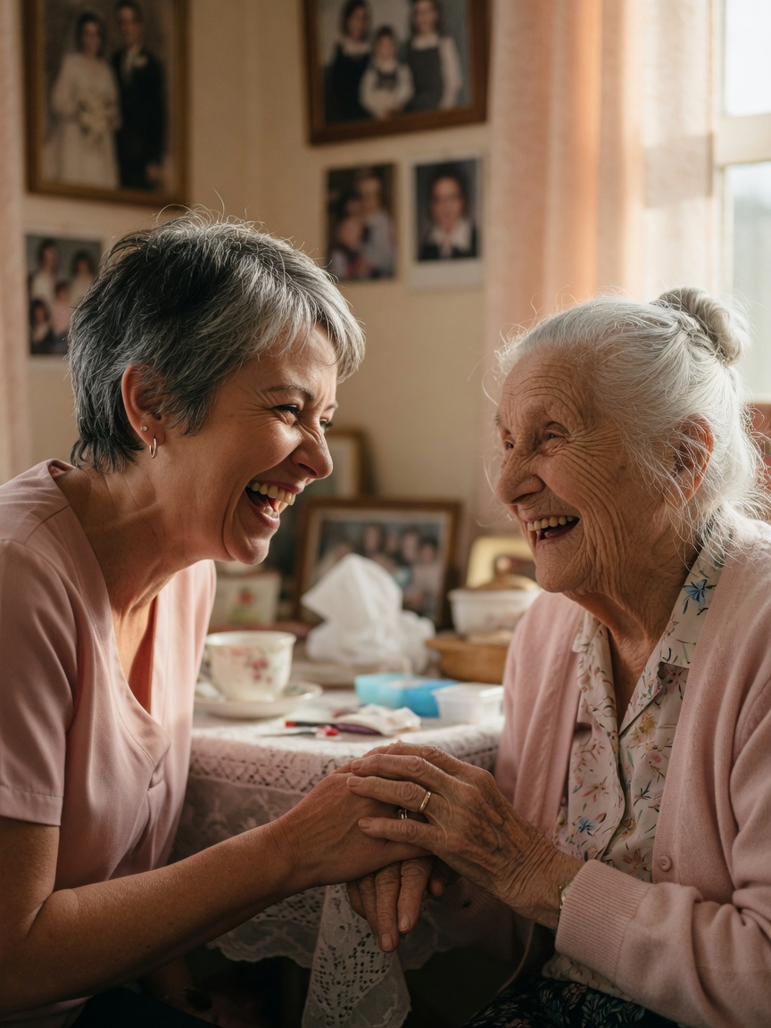 IDEL partageant un moment complice avec une patiente